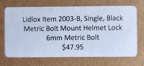 LIDLOX MOTORCYCLE HELMET LOCK 2003-B, Single, Black, 6mm Metric Bolt - NEW