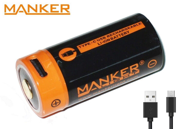 Manker 18350 1100mAh USB-C Charging Protected